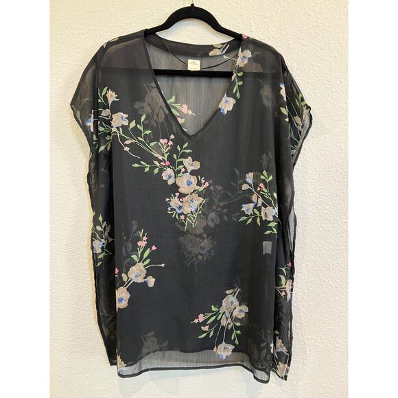 O'Neill Sheer Cover Up Black Floral Print Womens Size XS a551 - Picture 2 of 4